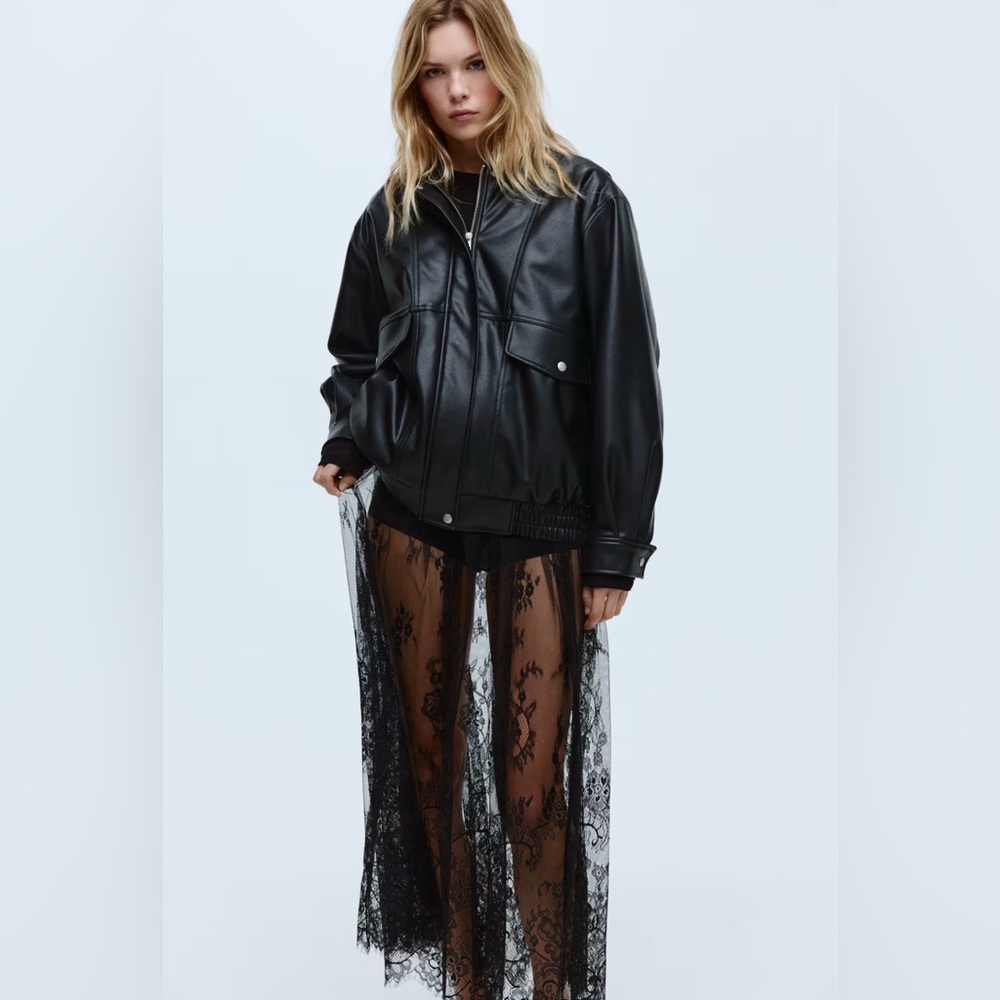 H&M Black Lace Midi Skirt